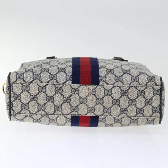GUCCI GG Canvas Sherry Line Hand Bag PVC 2way Navy Red - Picture 10 of 16